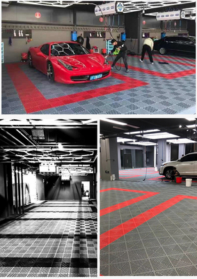 Two Components Non Slip Interlocking PP Garage Floor Tiles for Carwash Detailing Shop